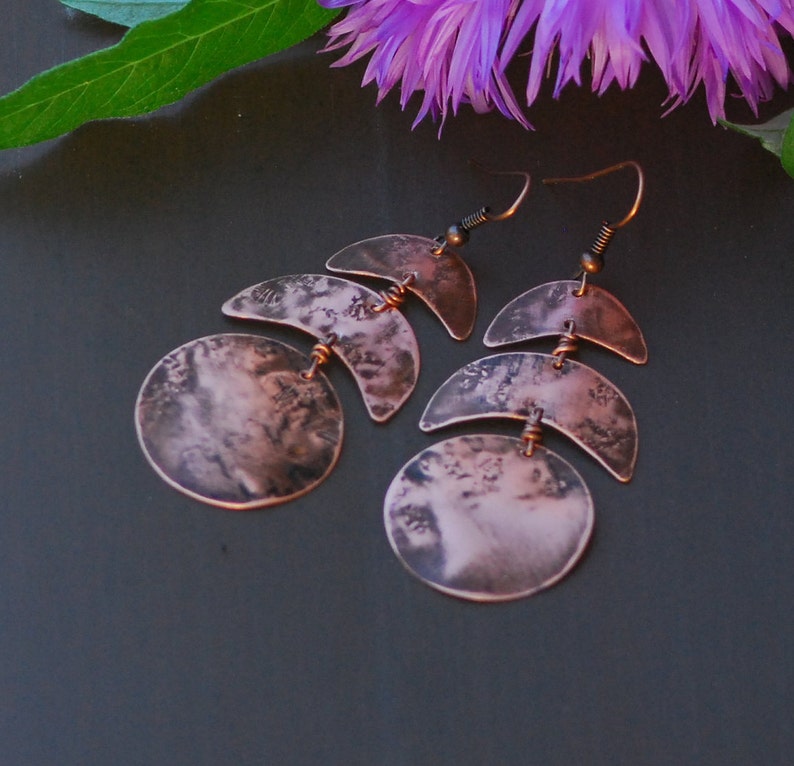Moon phase jewelry Moon phase earrings Copper Earrings Stud earrings Moon earrings Celestial jewelry Moon earrings Moon cycle OxidizedCopper