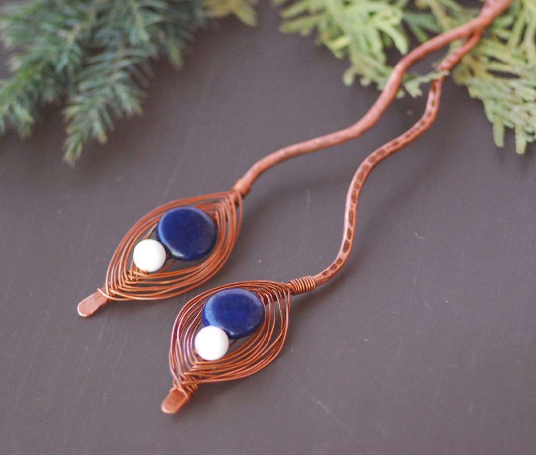 Hairpins Agate Lapis Hammered Rustic Copper Hair Pin Medium or Etsy
