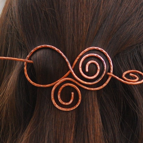 Copper Shawl Pin Copper Hair Barrette Bun Holder Hair Slide Etsy