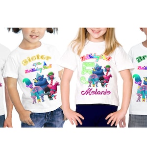 Trolls Birthday Shirt Iron On Transfer, Trolls Family set, PERSONALIZED Trolls Birthday Iron On Digital DIY Image Shirt top,Trolls Party