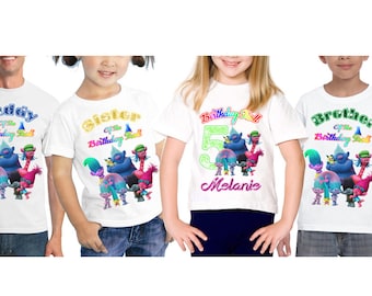 Trolls Birthday Shirt Iron On Transfer, Trolls Family set, PERSONALIZED Trolls Birthday Iron On Digital DIY Image Shirt top,Trolls Party