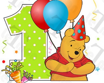 Winnie The Pooh Birthday PERSONALIZED Name Any AGE digital Iron On Transfer Image DIY for Shirt, Birthday top, Baby Shower