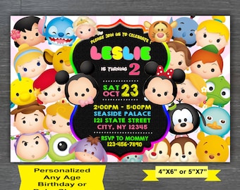 Tsum Tsum Invitation, Tsum Invite, Tsum Birthday Party, PERSONALIZED Tsum Birthday Invitation, Mickey, Toy Story, Winnie Pooh Printable