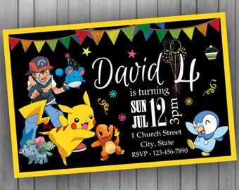 Pokemon Invitation , PERSONALIZED Pokemon Birthday Invitation Chalkboard Digital Printable Invitation Baby Shower Invitation
