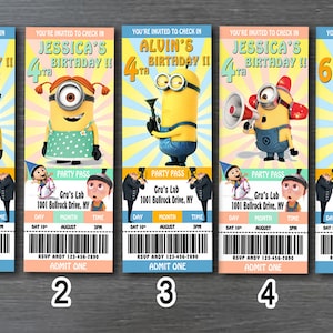 Minionsbiljettinbjudan PERSONLIG Minions födelsedagsinbjudan Minionsinbjudan Utskrivbar Minions babyshowerinbjudan bild 2