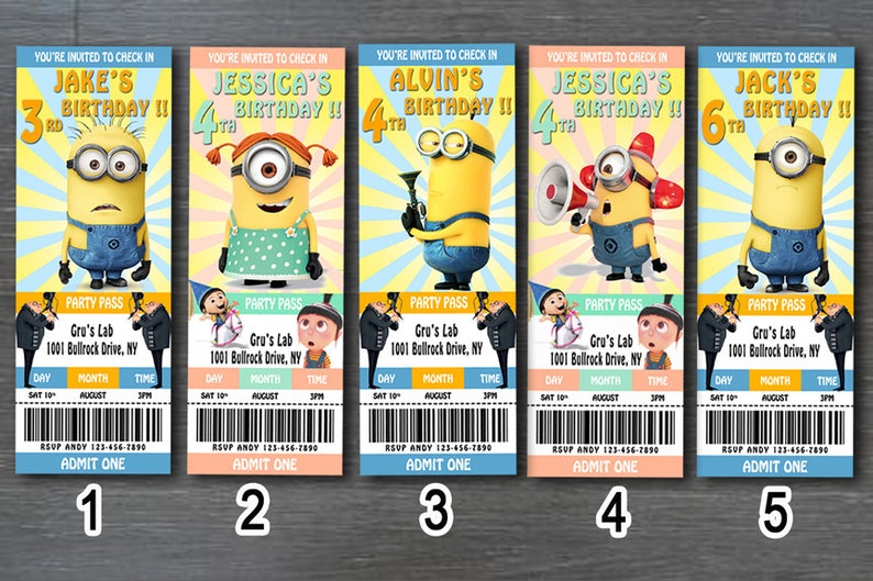 Minionsbiljettinbjudan PERSONLIG Minions födelsedagsinbjudan Minionsinbjudan Utskrivbar Minions babyshowerinbjudan bild 2