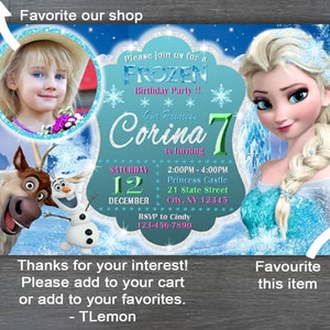 Frozen Invitation, PERSONALIZED Frozen Birthday Invitation, Frozen Invite, Frozen Birthday Party, Princess invitation,Olaf, Printable image 2