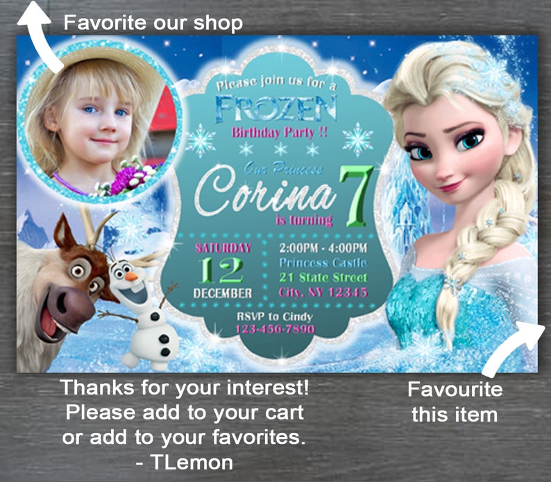 Frozen Invitation, PERSONALIZED Frozen Birthday Invitation, Frozen Invite, Frozen Birthday Party, Princess invitation,Olaf, Printable image 2