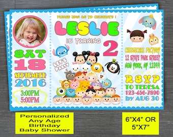 Tsum Tsum Invitation, Tsum Invite, Tsum Birthday Party, PERSONALIZED Tsum Birthday Invitation, Mickey, Toy Story, Winnie Pooh Printable