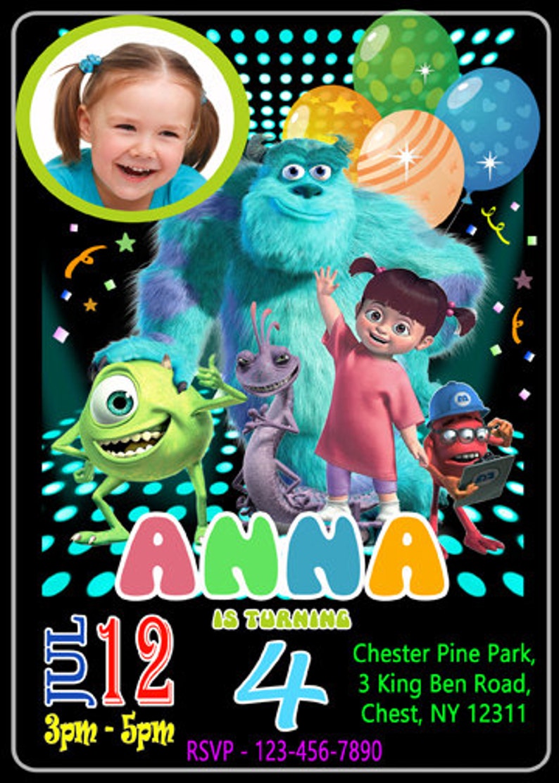 Monsters Inc. Invitation Monster PERSONALIZED Monsters Etsy
