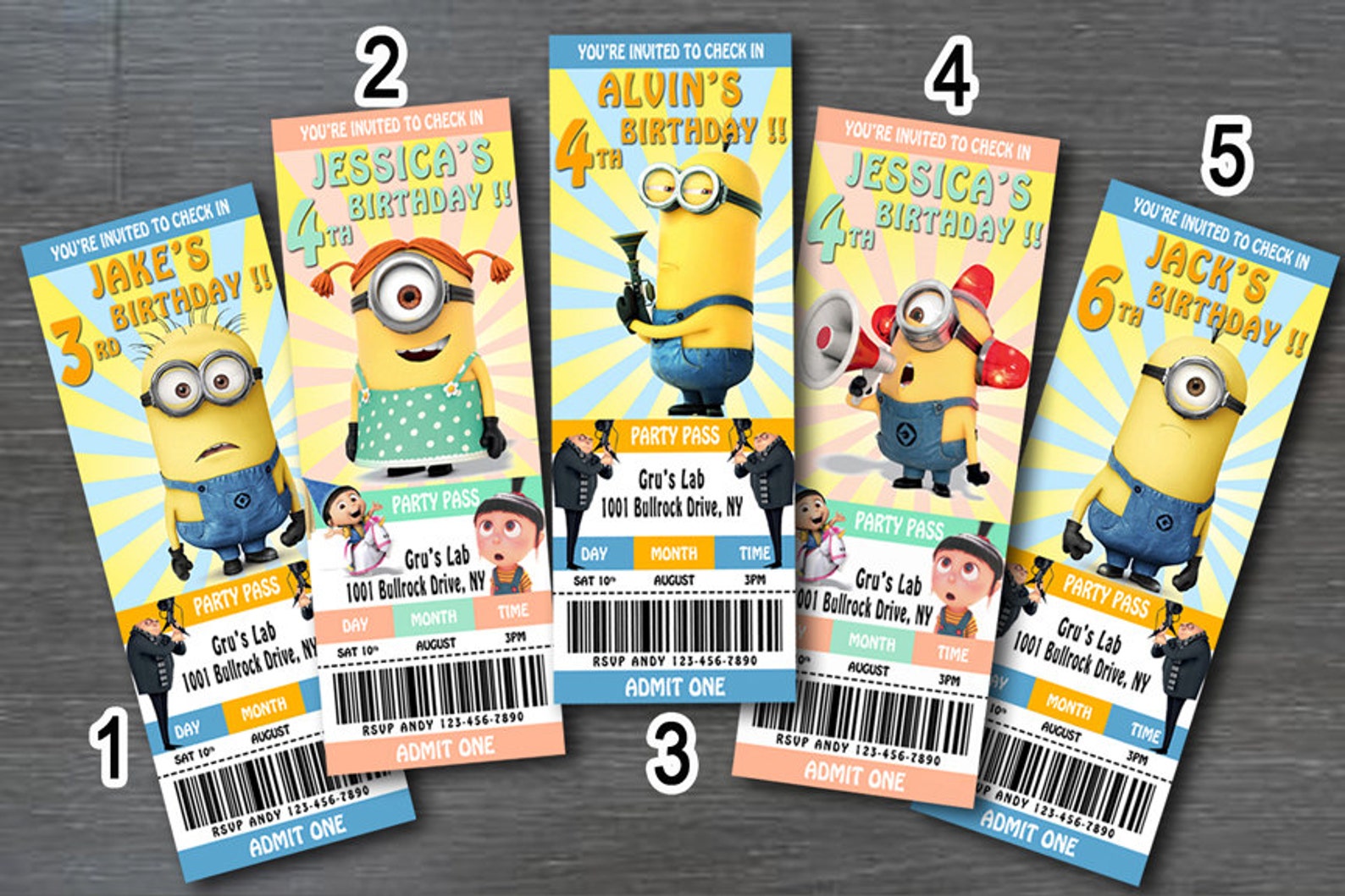 Minions Ticket Invitation PERSONALIZED Minions Birthday Invite Minions