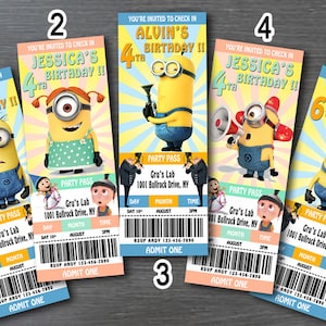 Minions Ticket-Einladung PERSONALISIERTE Minions-Geburtstags-Einladung Minions-Einladung Druckbare Minions-Babyparty-Einladung