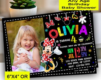 Minnie Mouse Invitation PERSONALIZED Minnie Birthday Invite Minnie Invitation Printable Chalkboard Mickey Minnie Baby Shower