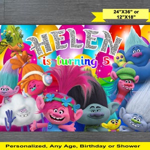 Trolls Banner, Trolls Backdrop, Trolls Birthday Banner, Trolls Party Banner, Trolls Personalize, Troll Invitation