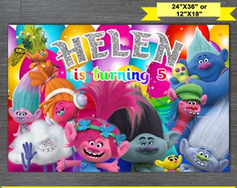 Trolls Banner, Trolls Backdrop, Trolls Birthday Banner, Trolls Party Banner, Trolls Personalize, Troll Invitation