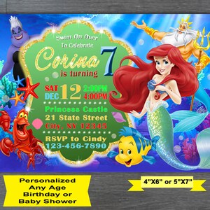 Little Mermaid Invitation, Mermaid Birthday Invite, Mermaid Birthday Party,Little Mermaid Birthday Party Invite, Princess Ariel