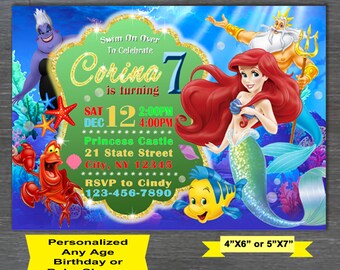 Little Mermaid Invitation, Mermaid Birthday Invite, Mermaid Birthday Party,Little Mermaid Birthday Party Invite, Princess Ariel