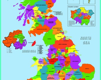 Map Of Britain Counties British Isles Map | Etsy Singapore
