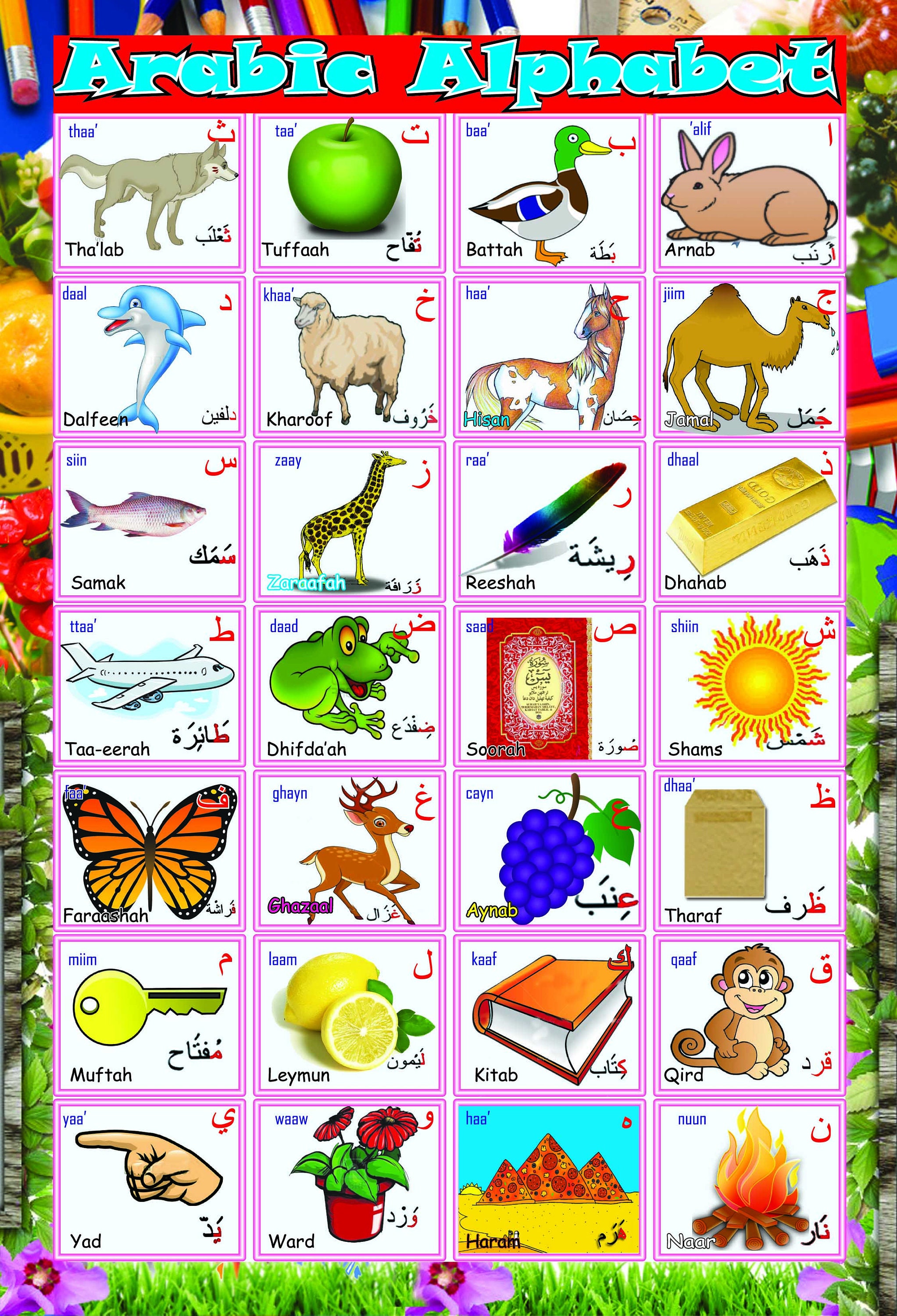 ARABIC ALPHABET Learning Kids Educational School Type Poster Wall Chart