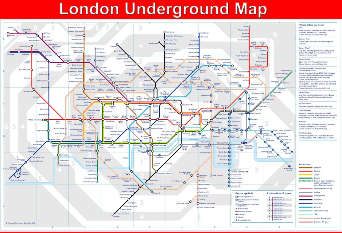 Laminated London Underground Map Poster Wall Chart A2 Size Etsy UK