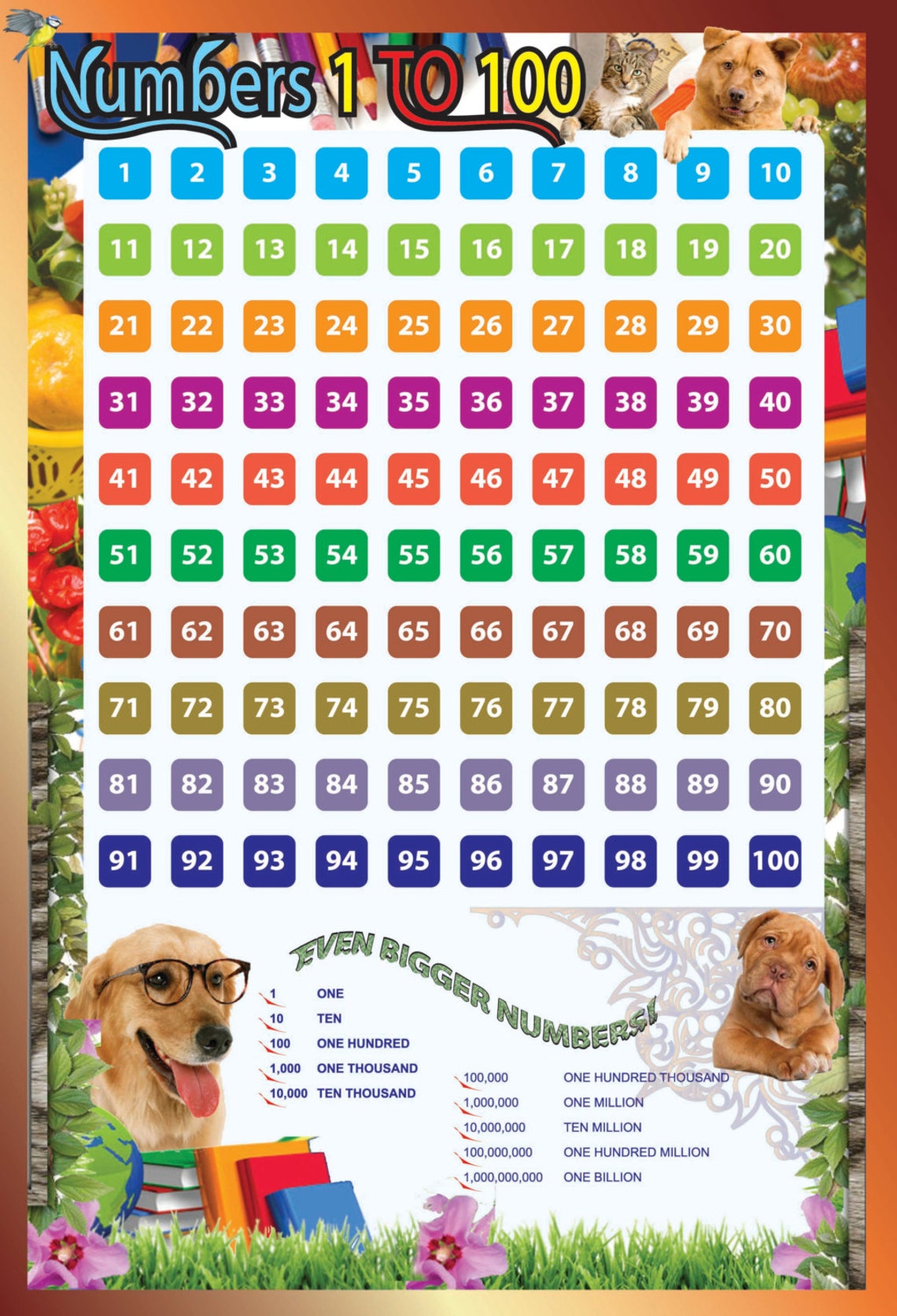 Laminated Number 1100 Learning Kids Educational School Type Poster