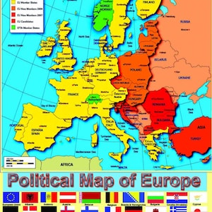 Laminated Political Map Of Europe Poster Wall Chart - A2 Size