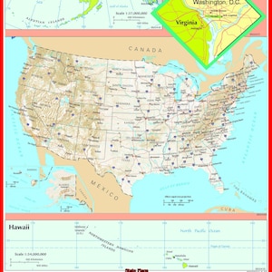 USA Amerika Karte A2 Größe Laminiert Lernen Lernposter Wandkarte