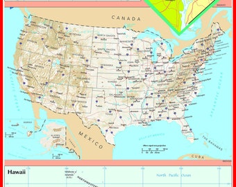 アメリカ地図 A2サイズ ラミネート加工 学習 教育 ポスター 壁掛けチャート