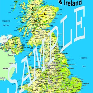 A1 Grande laminato UK MAP Educational School Type Poster Wall Chart / Facile da arrotolare in tubo