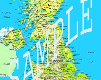 A1 大型ラミネート加工 UK MAP 教育学校用ポスター 壁掛けチャート / チューブに入れて簡単に巻くことができます