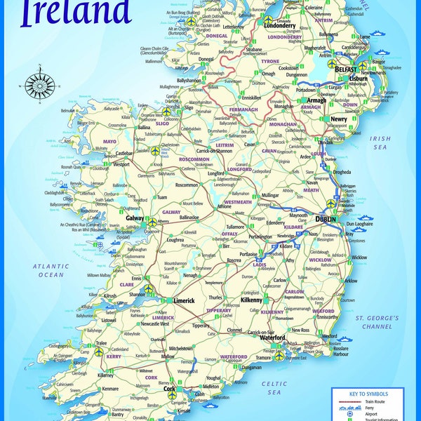 Laminated IRELAND MAP Learning Kids Educational School Type Poster Wall Chart - A2 Size