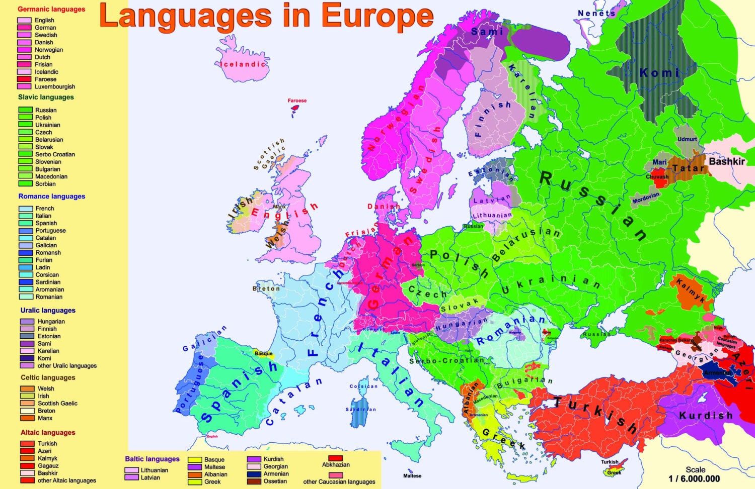 Laminated Europe Language In World Map Educational School Type Poster 