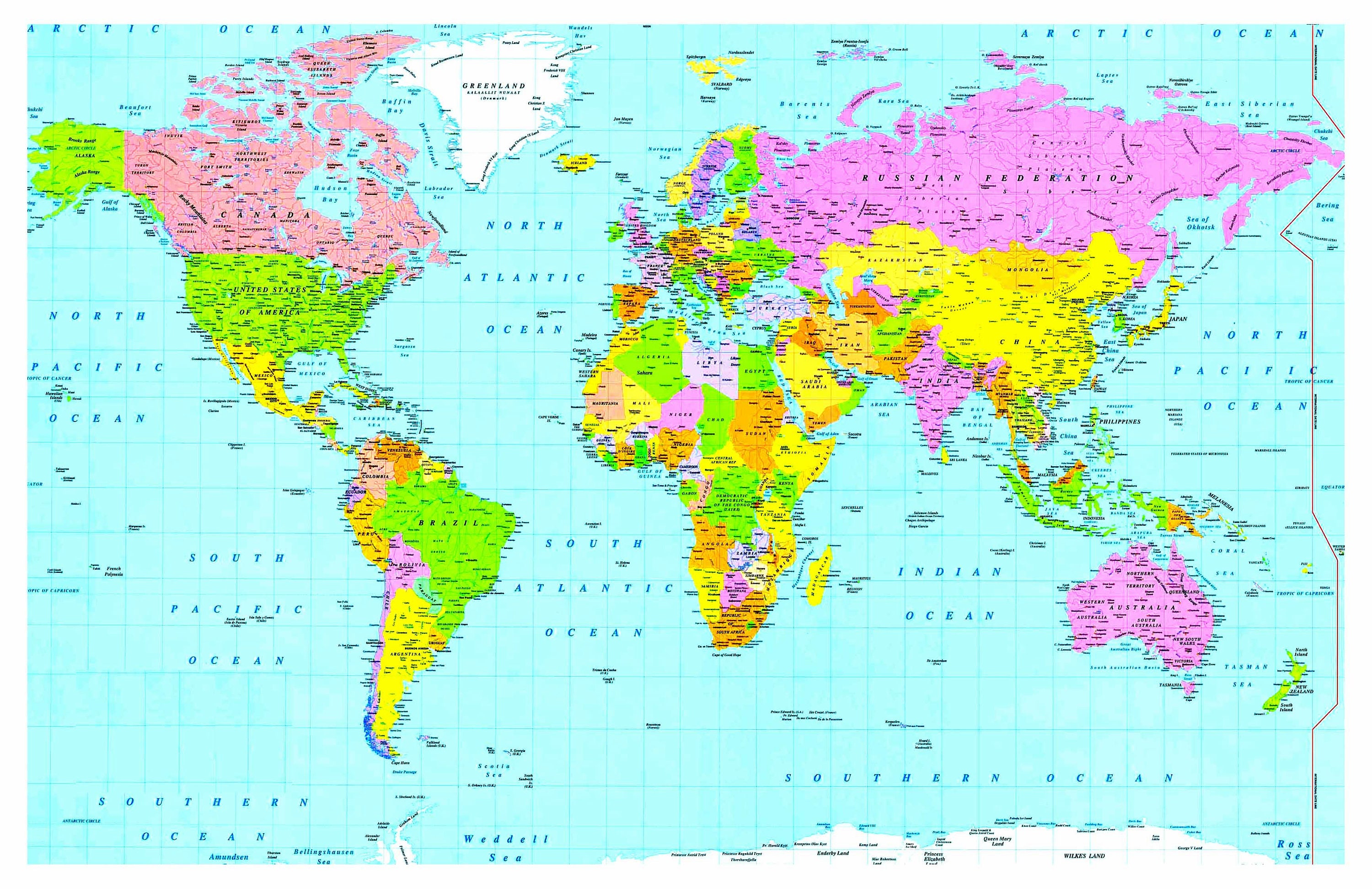 Laminated Wall Size World Maps