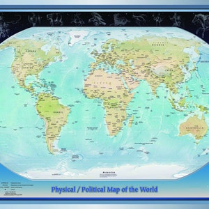 Gelamineerd fysieke wereld kaart politieke Atlas educatieve School Type Poster Wall Chart - A2-formaat voor