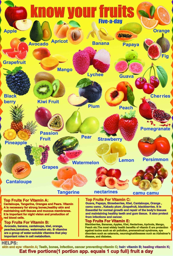 Laminated Know Your Fruits Learning Kids Educational Kitchen Etsy
