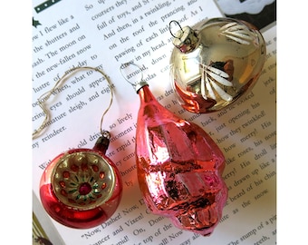 vintage christmas tree baubles 1950s1960s glass christmas decorations pink and gold - Old Christmas Decorations vintage christmas tree baubles 1950s1960s glass christmas decorations pink and gold - Old Christmas Decorations