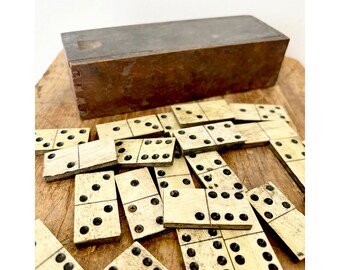 Antique Edwardian dominoes in original wooden box