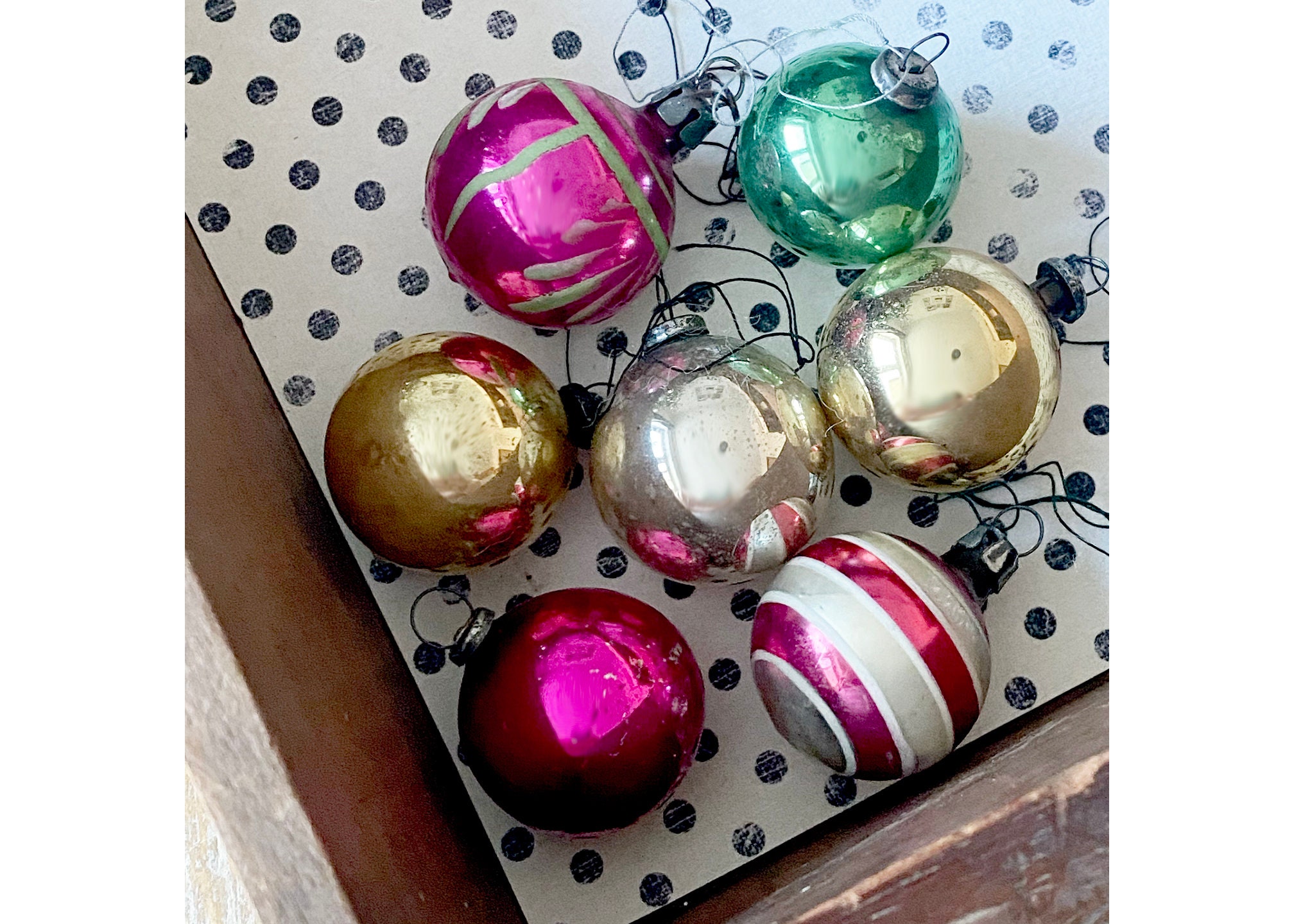 Mini Vintage Christmas Tree Baubles Decorations Pink Etsy UK