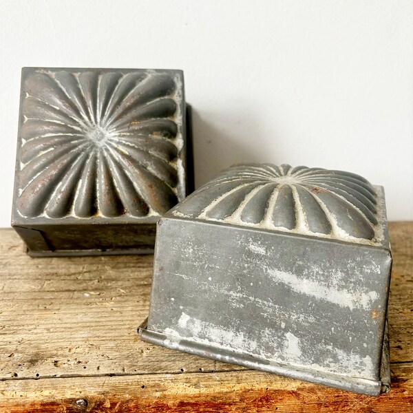 2 x vintage metal square patterned cake baking tins or ice cream moulds, 1950s