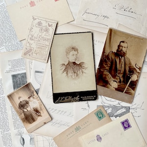 Antique Victorian ephemera pack - original papers, cards and Carte de visite photos - craft, junk journalling, collectables.