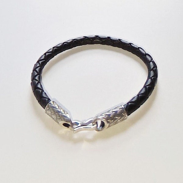 4mm Leather Bracelet with Silver Hook or Lobster Clasp