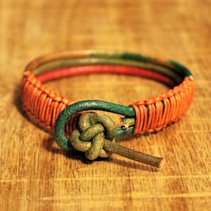 Double and Triple Band Woven Rounded Leather Bracelet with Knot and Loop Style Clasp