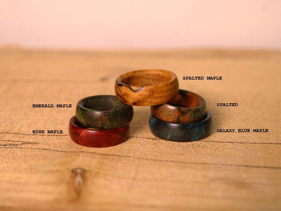 Stabilized Double Dyed Maple Wood Rings, Made From Maple Wood Burl