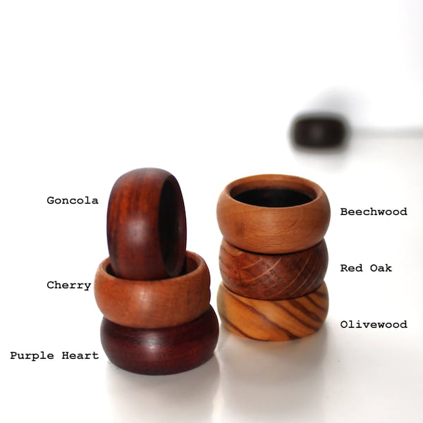 1/2" Wide Men's Ring, Wooden Band Made from Rosewood, Cherry, Olive wood Walnut or Maple