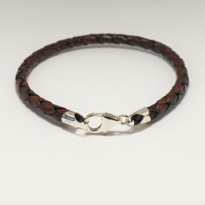 Mens Womens Braided Leather Bracelet with Silver Lobster Clasp, Bohemian Brown Bolo Leather Bracelet, Simple Minimalist Leather Wrist Band