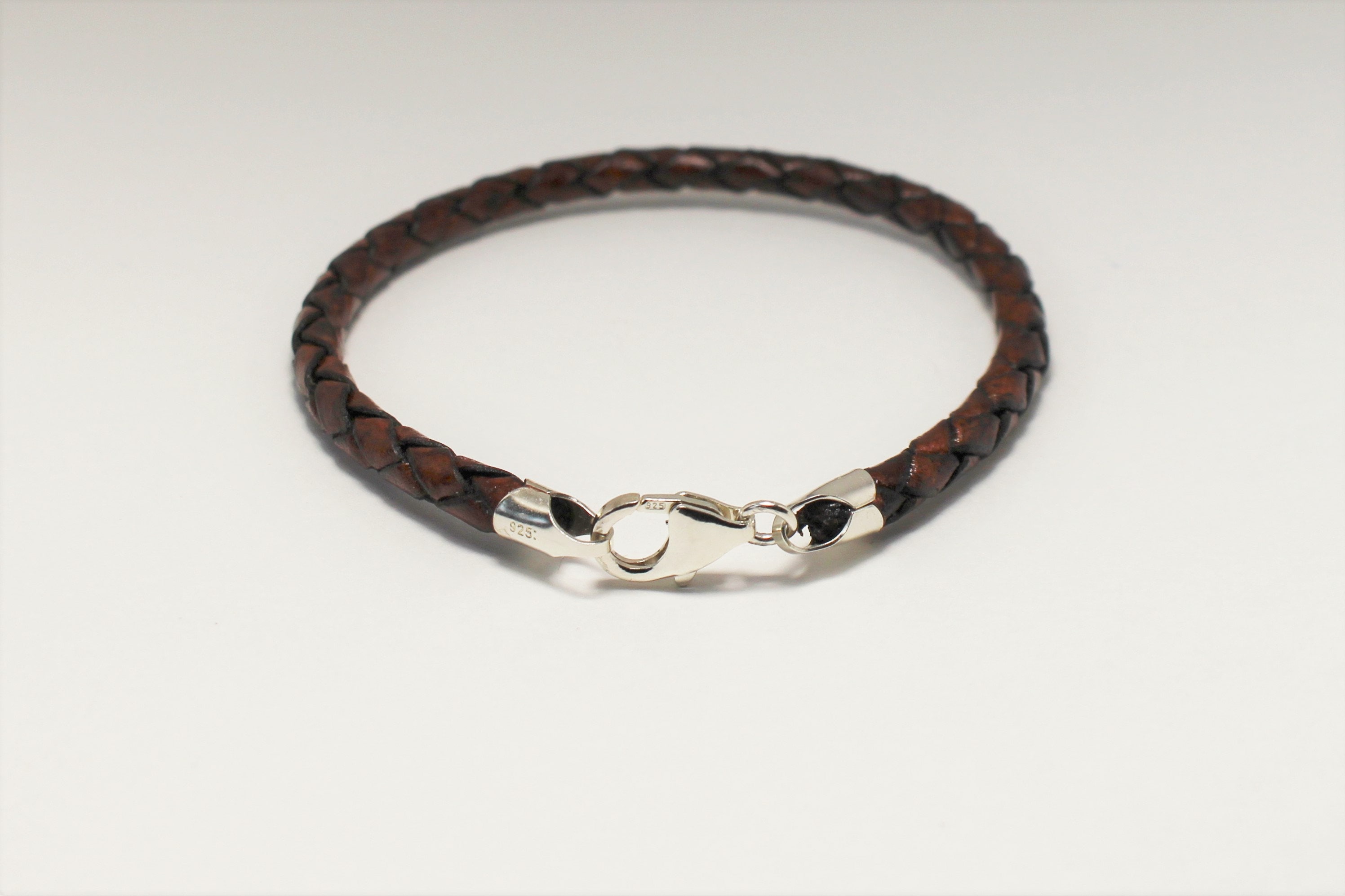Mens Womens Braided Leather Bracelet With Silver Lobster Etsy