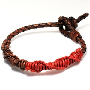 Accent Bracelet from Bolo Round Leather, Mens Microweave Knot and Loop Wrist Band, Statement Leather Wrist Band
