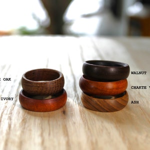 Rings Made from Solid Wood, Rosewood, Maple, Walnut Bands, Wooden Ring