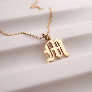 Old English Initial Necklace: Personalized Gotik Letter Jewelry