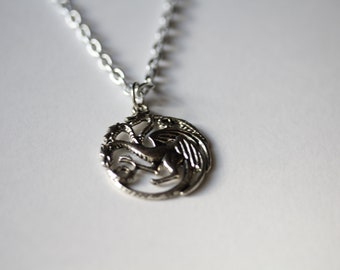 Silver  Pedant with Dragon and Silver Chain